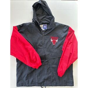 Vintage Chicago Bulls NBA Competitor Windbreaker Jacket Black Red Large M522T